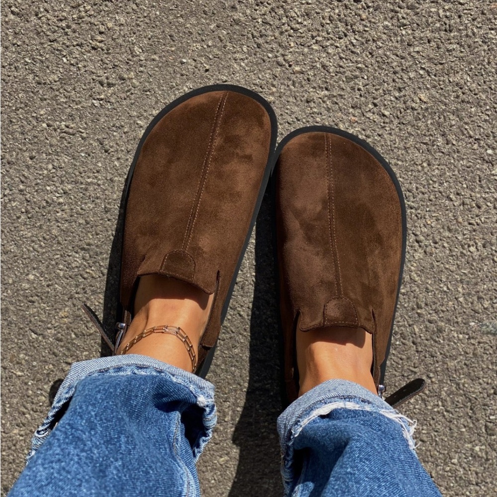 Chocolate Brown Leather Suede Clogs